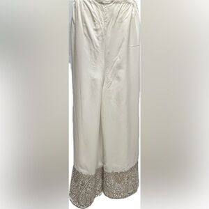 White cotton silk with gold block print palazzo